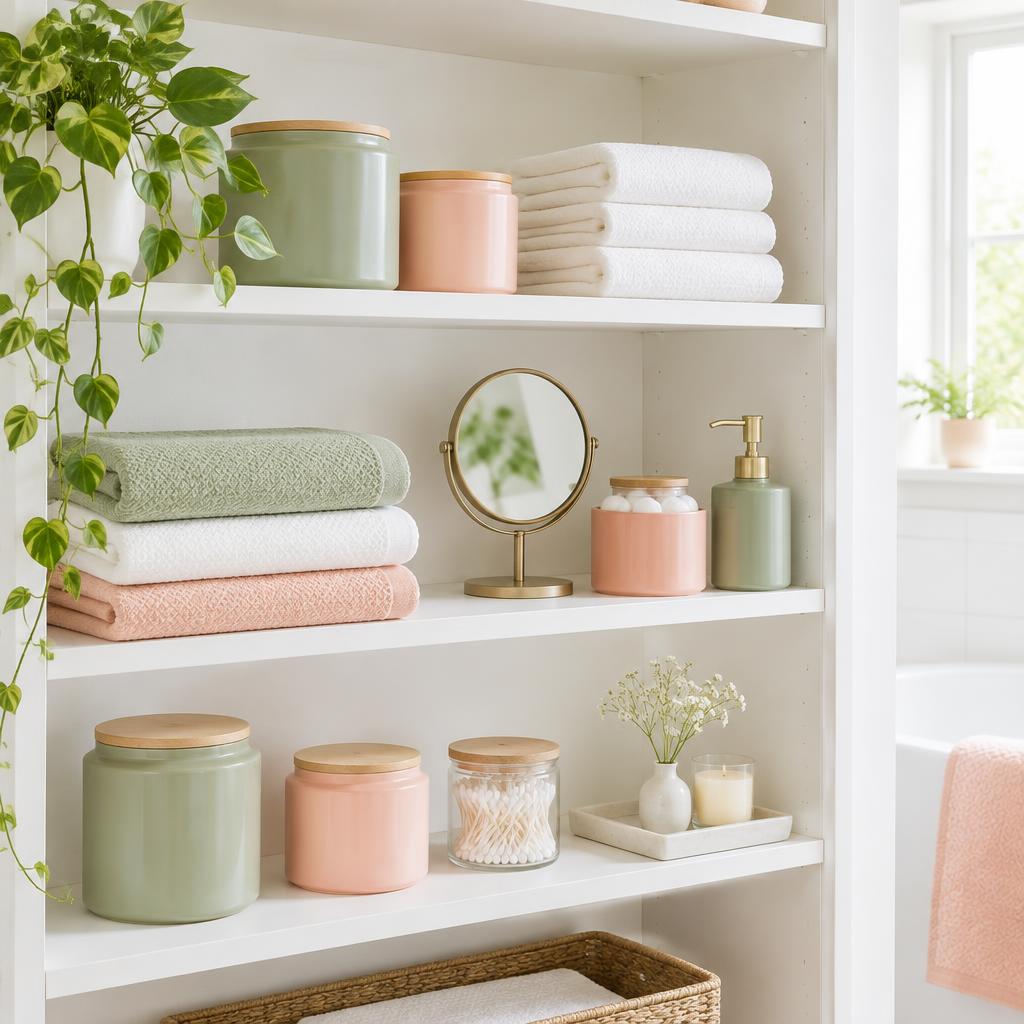 Neat bathroom shelves